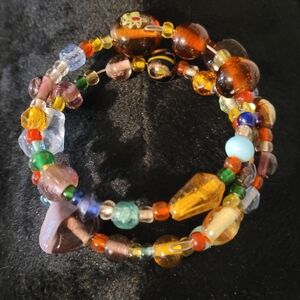 Colorful Handmade Glass Beaded Bracelet, Adustable For Any Size, Boho, 90s